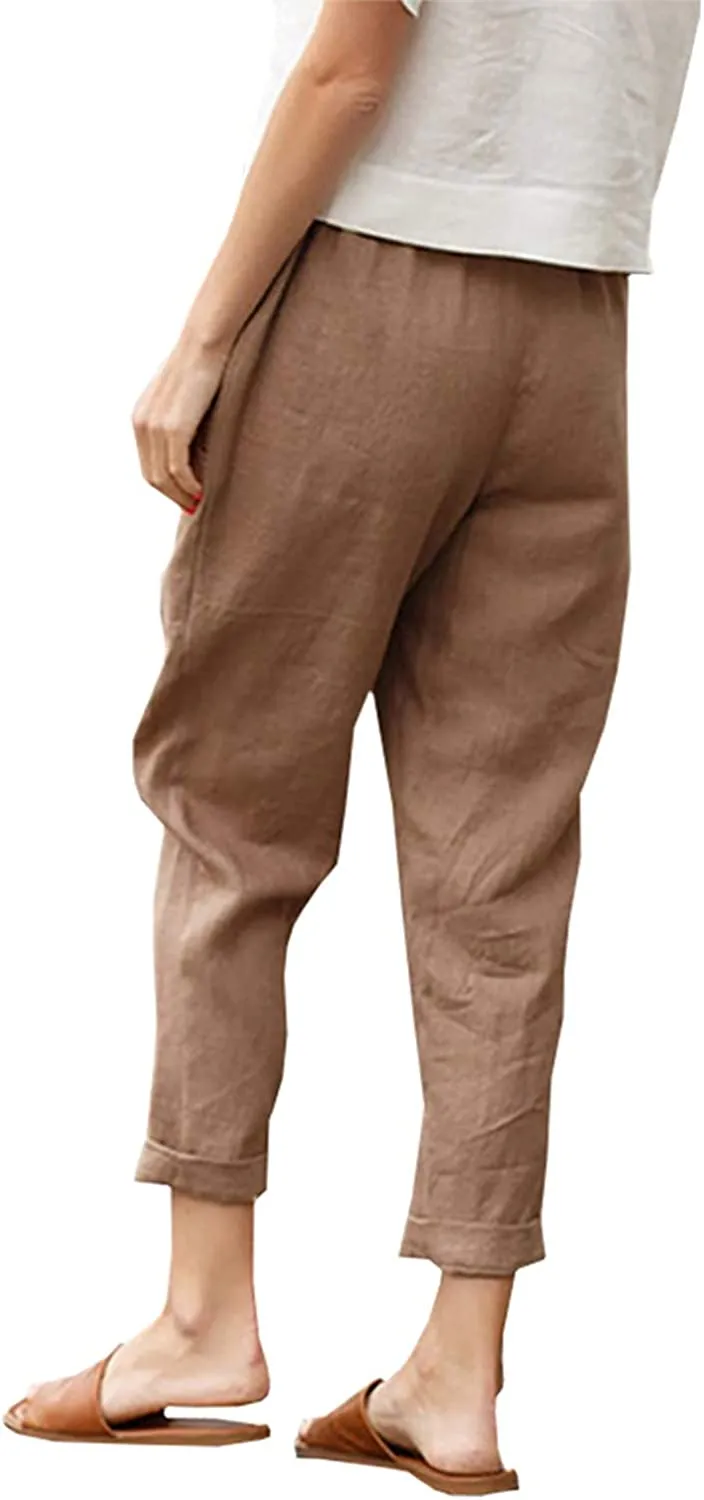 FashionSierra - Casual Cotton Tapered Capri Cargo Pants Loose Elastic Waist Ankle Cropped Trouser