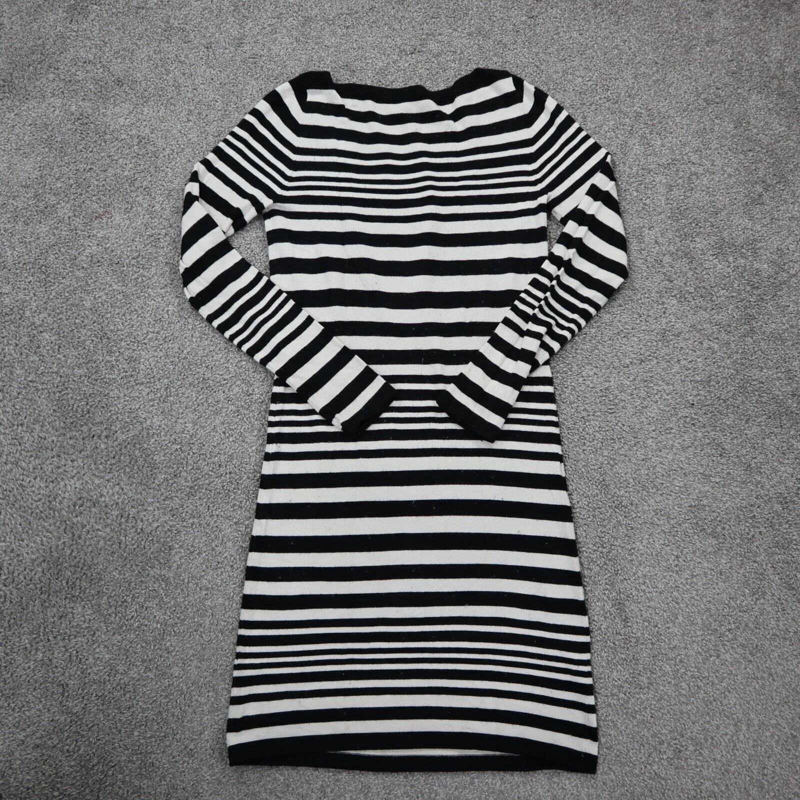 French Connection Womens Striped Sweater Dress Round Neck White Black Size 10