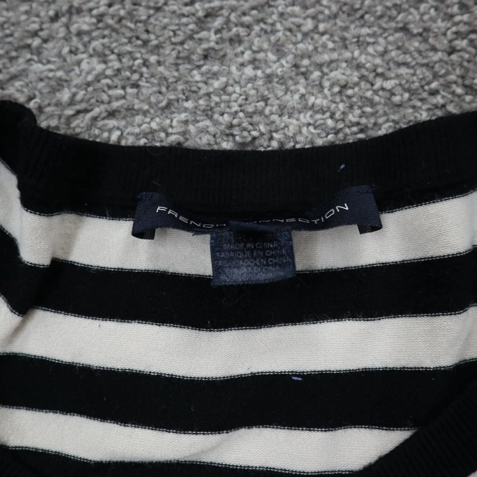 French Connection Womens Striped Sweater Dress Round Neck White Black Size 10