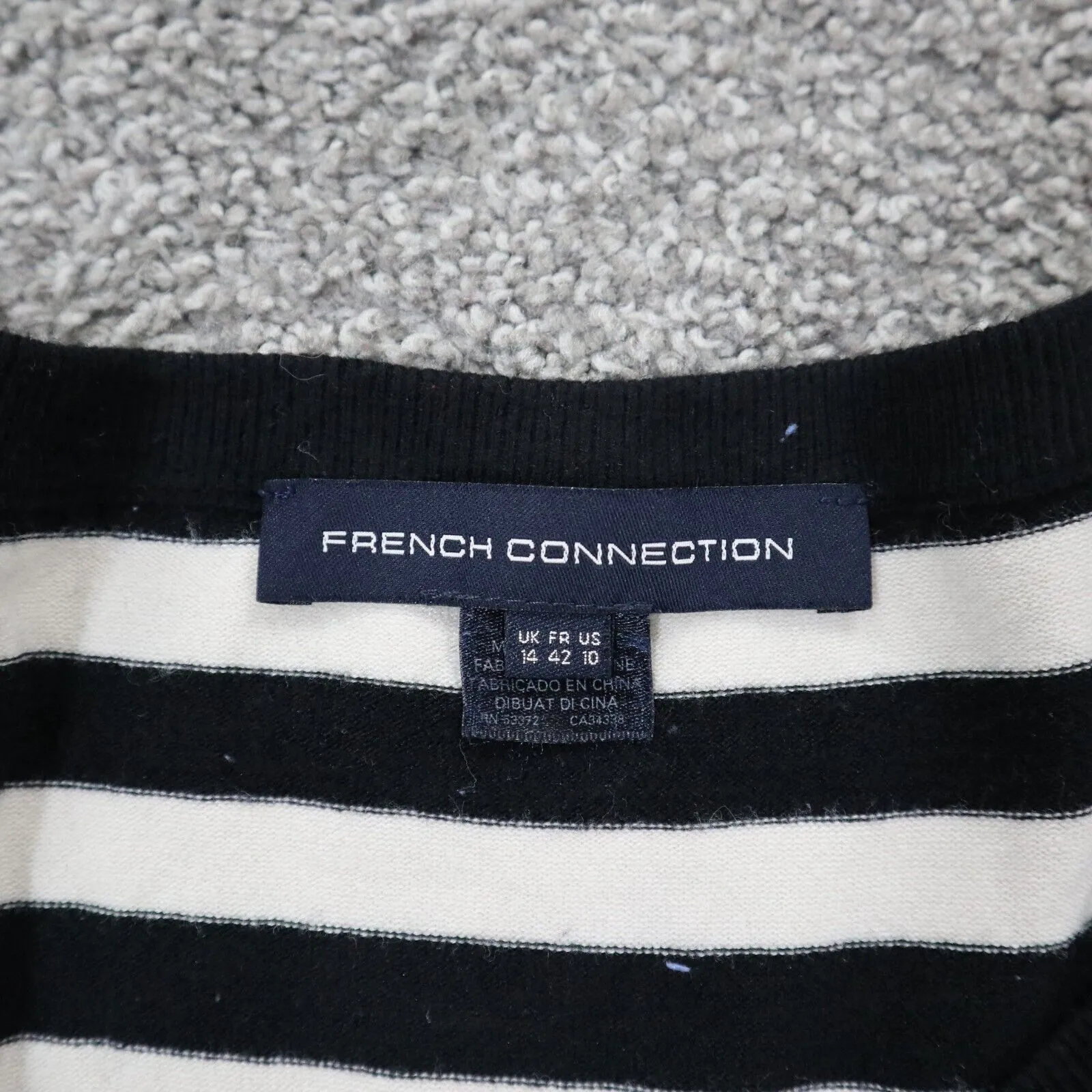 French Connection Womens Striped Sweater Dress Round Neck White Black Size 10