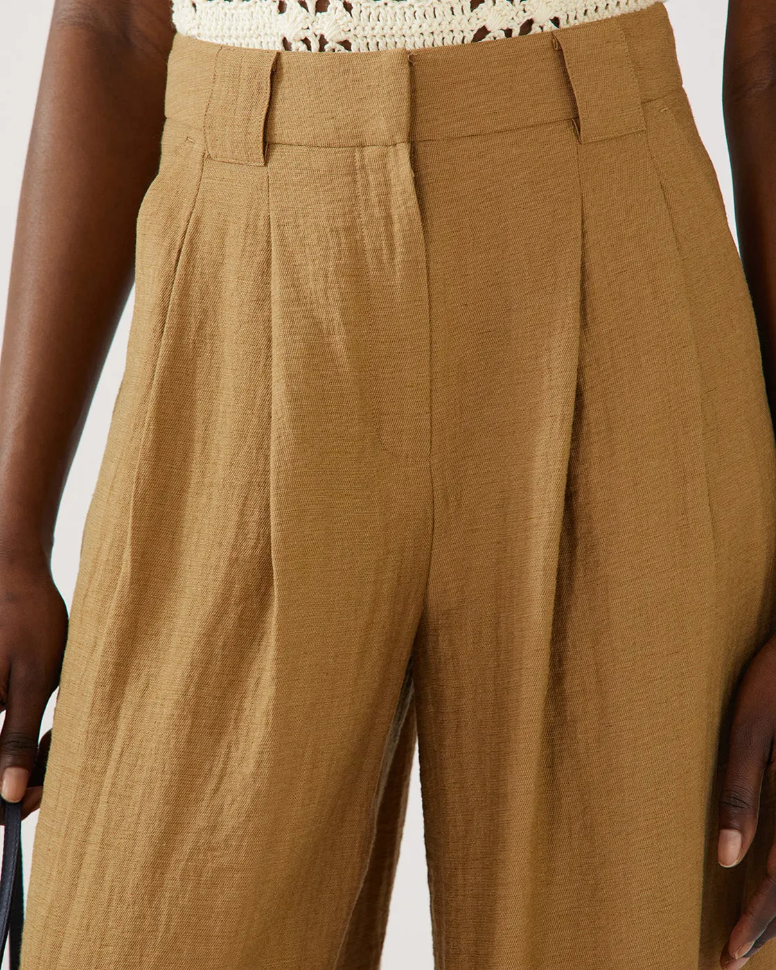 Freya Trousers Viscose Linen Blend Caramel