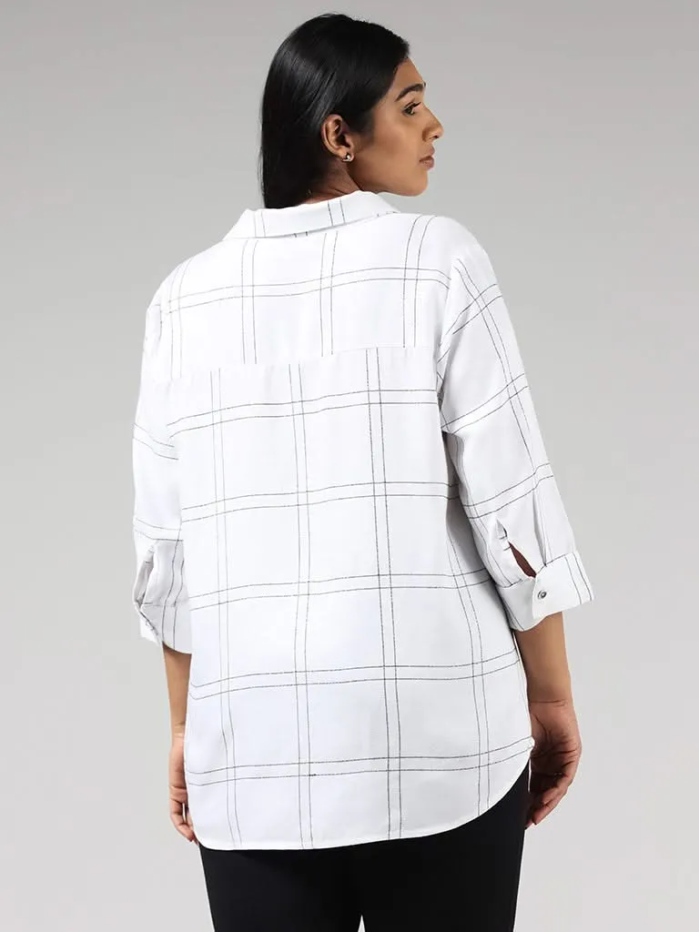 Gia Solid White Checked Shirt