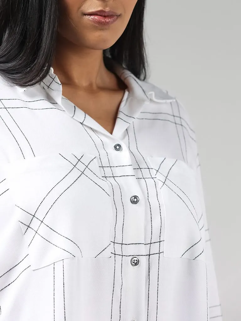 Gia Solid White Checked Shirt