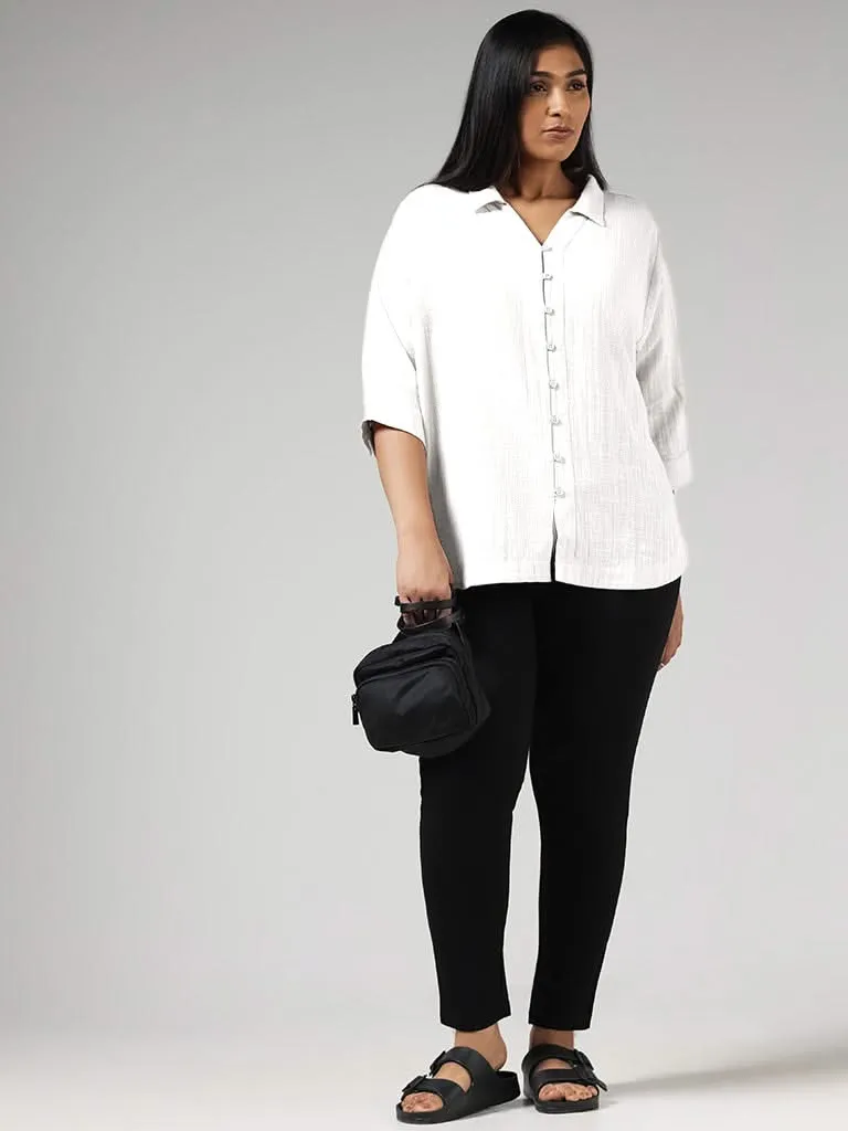 Gia Solid White Cotton High-Low Shirt