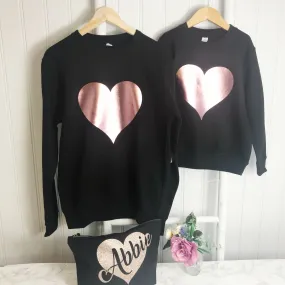 Girls' Love Heart Rose Gold Personalised Hoodie  Black  (5  design options)