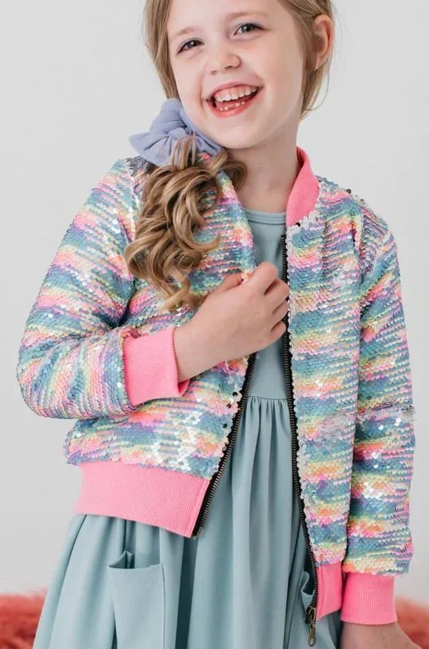 Girls Rainbow Sequin Jacket