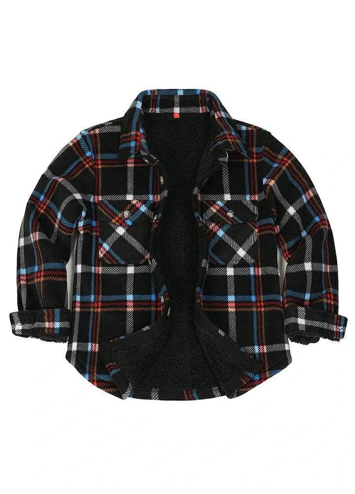 Girls Sherpa Lined Buffalo Plaid Fleece Button Down Shirt Jacket-Kids