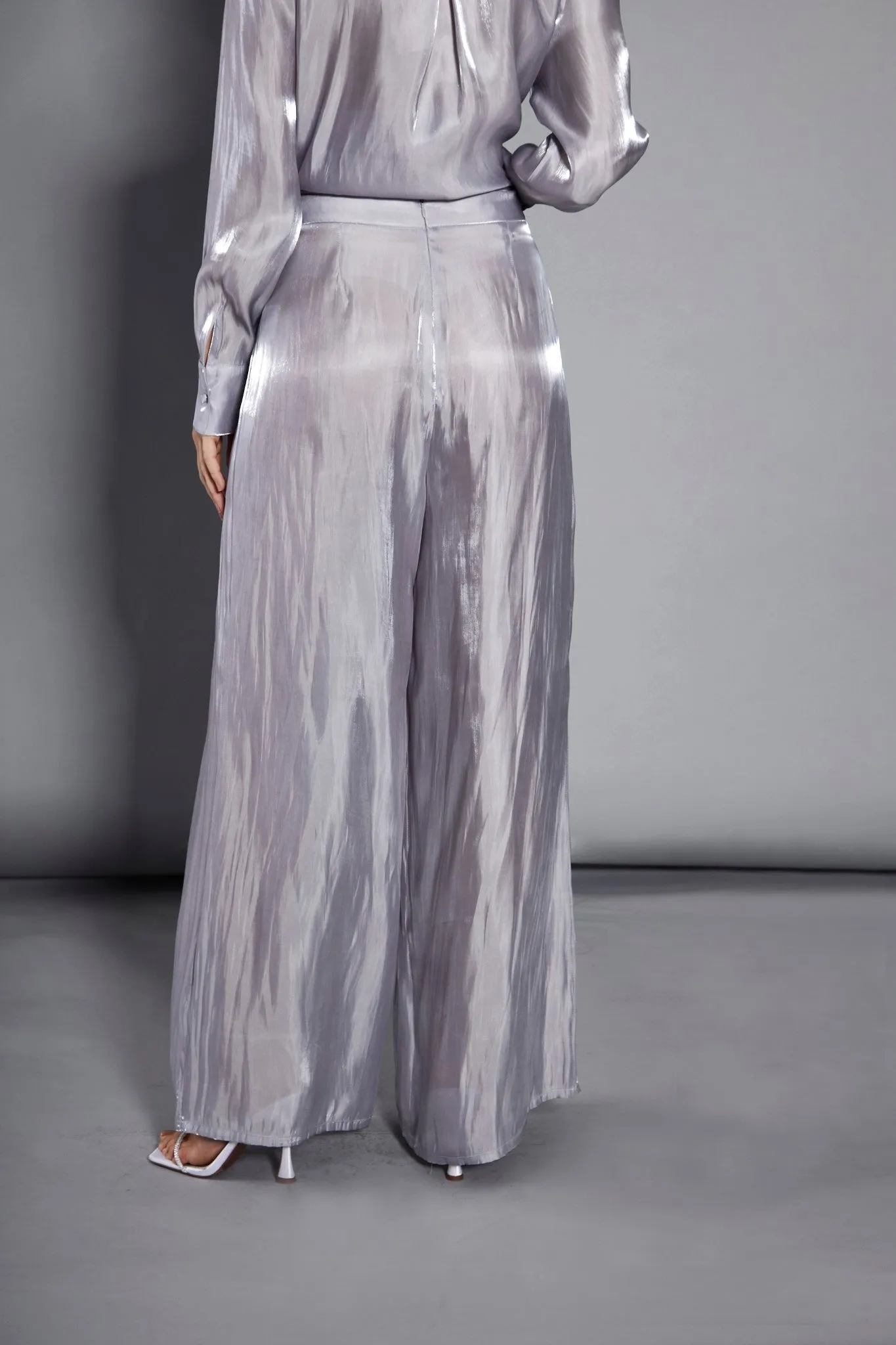 Glamorous Studio Grey Metallic Wide Leg High Waisted Trousers