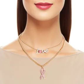 Gold Love Pink Ribbon Chain