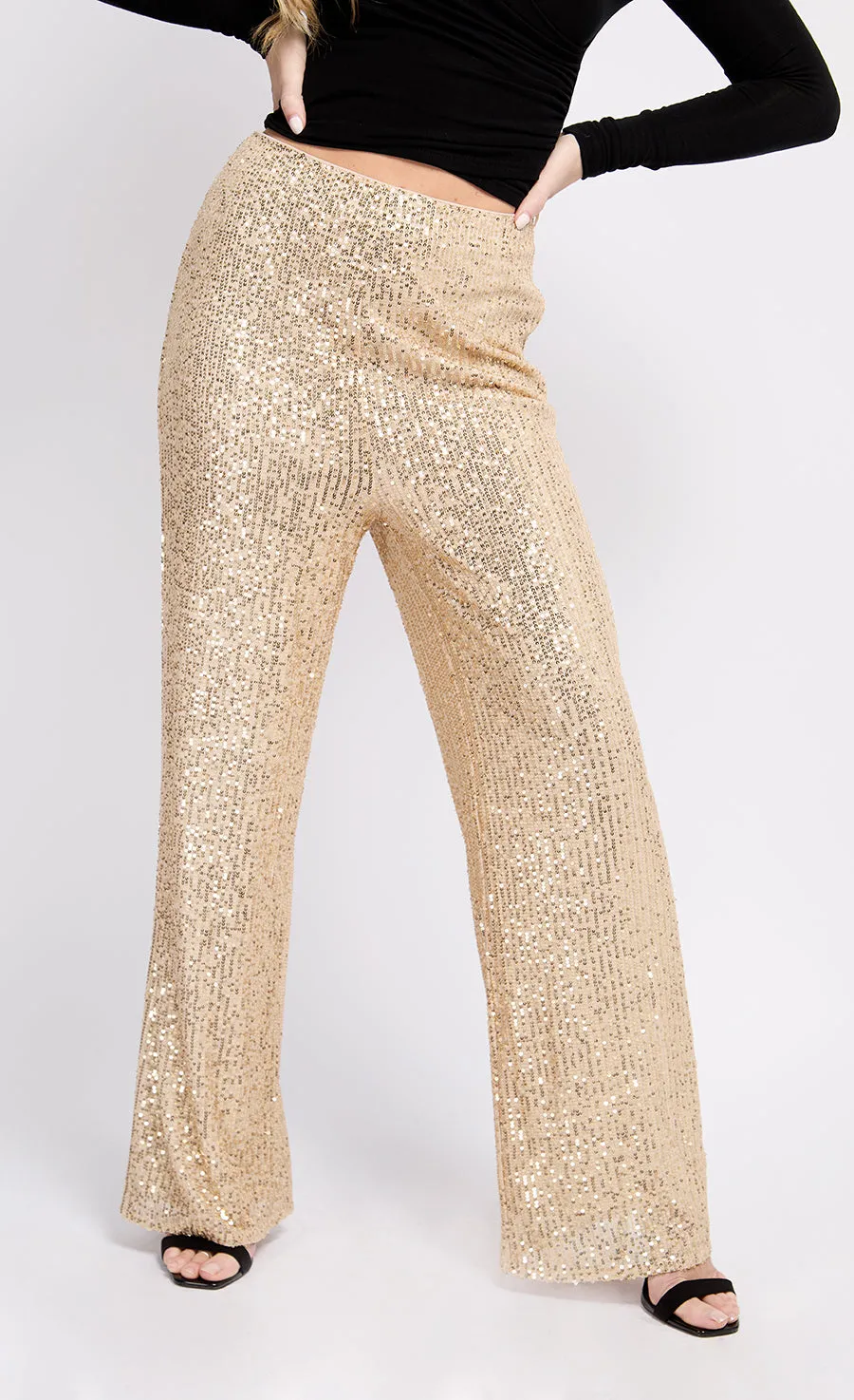 Gold Sequin Trousers by Vogue Williams