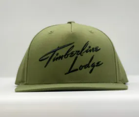 Hat - Iconic Text Flat Bill - Olive Green