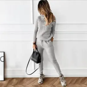 High Collar Casual Top And Trousers Sweater Suit