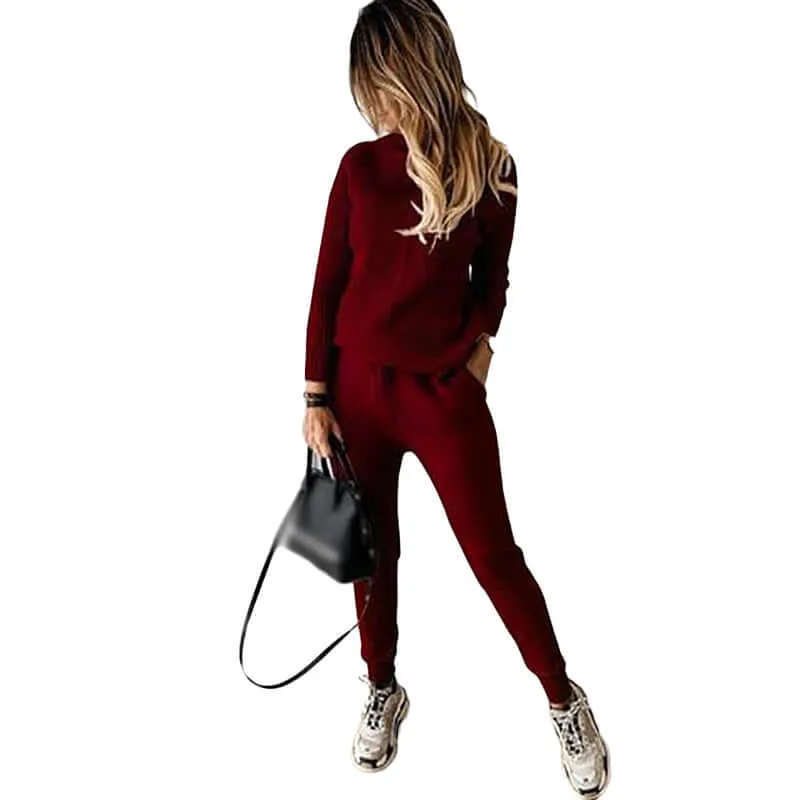 High Collar Casual Top And Trousers Sweater Suit