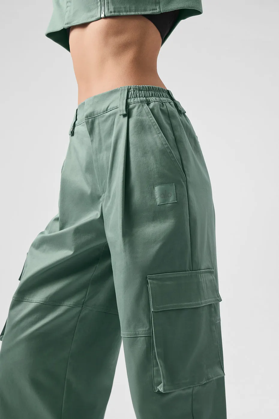 High-Waist Night Out Cargo Trouser - Botanical Green