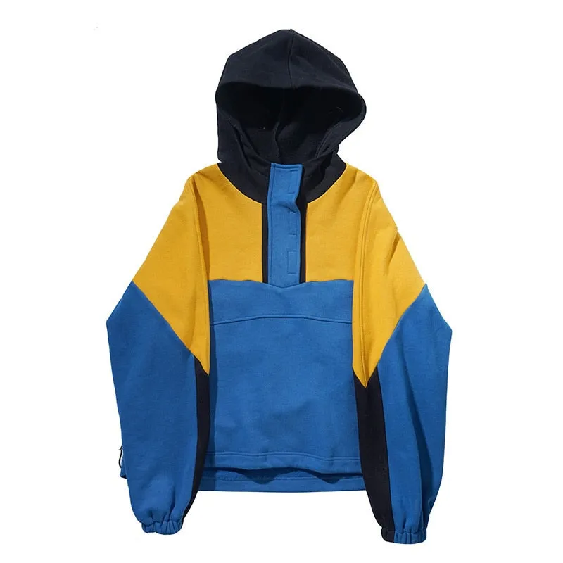 Hit Color Autumn Sweatshirts For Women Hooded Long Sleeve Spliced Drawstring Pullover Sweatshirt Female Fashion