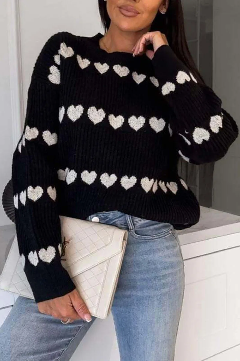 HWS1249 Heart Patterned Knit Sweater