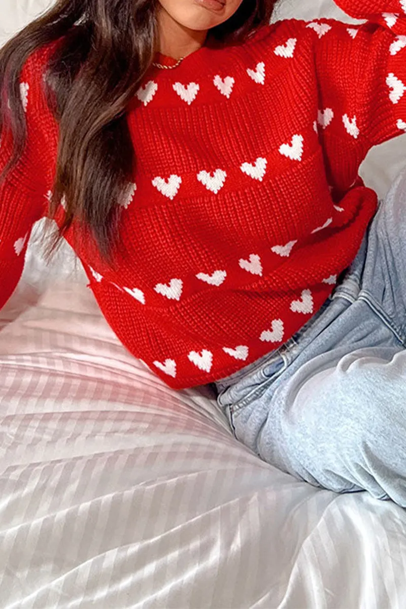 HWS1249 Heart Patterned Knit Sweater