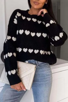 HWS1249 Heart Patterned Knit Sweater