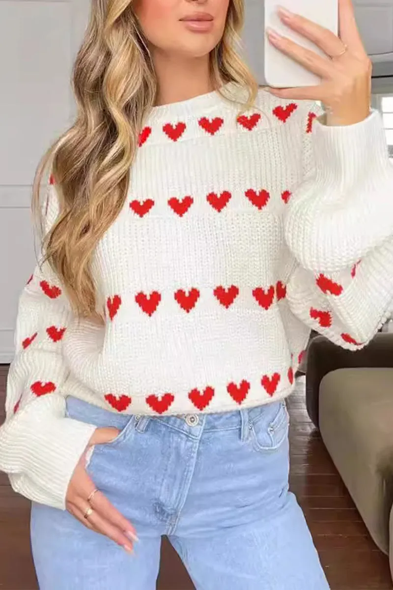 HWS1249 Heart Patterned Knit Sweater