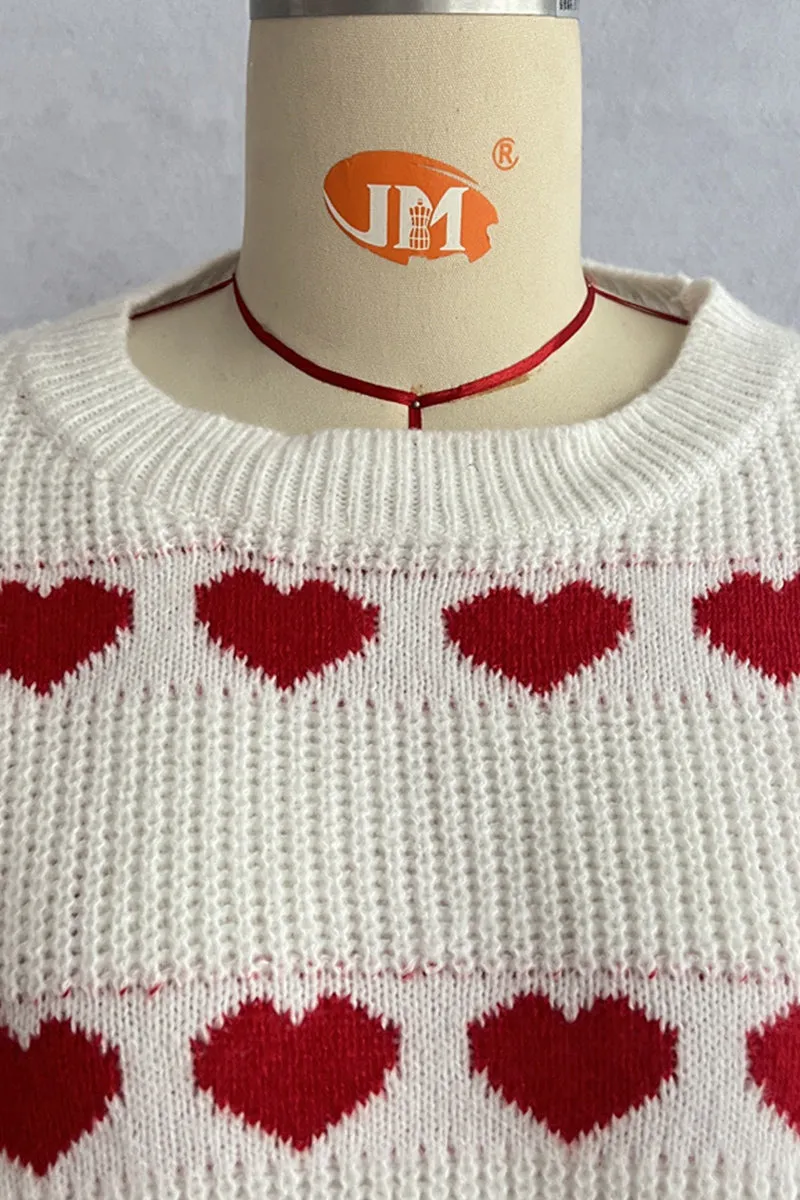 HWS1249 Heart Patterned Knit Sweater