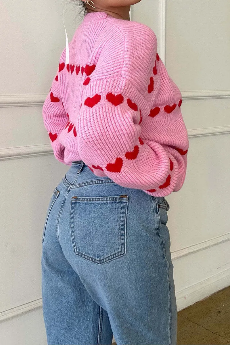 HWS1249 Heart Patterned Knit Sweater