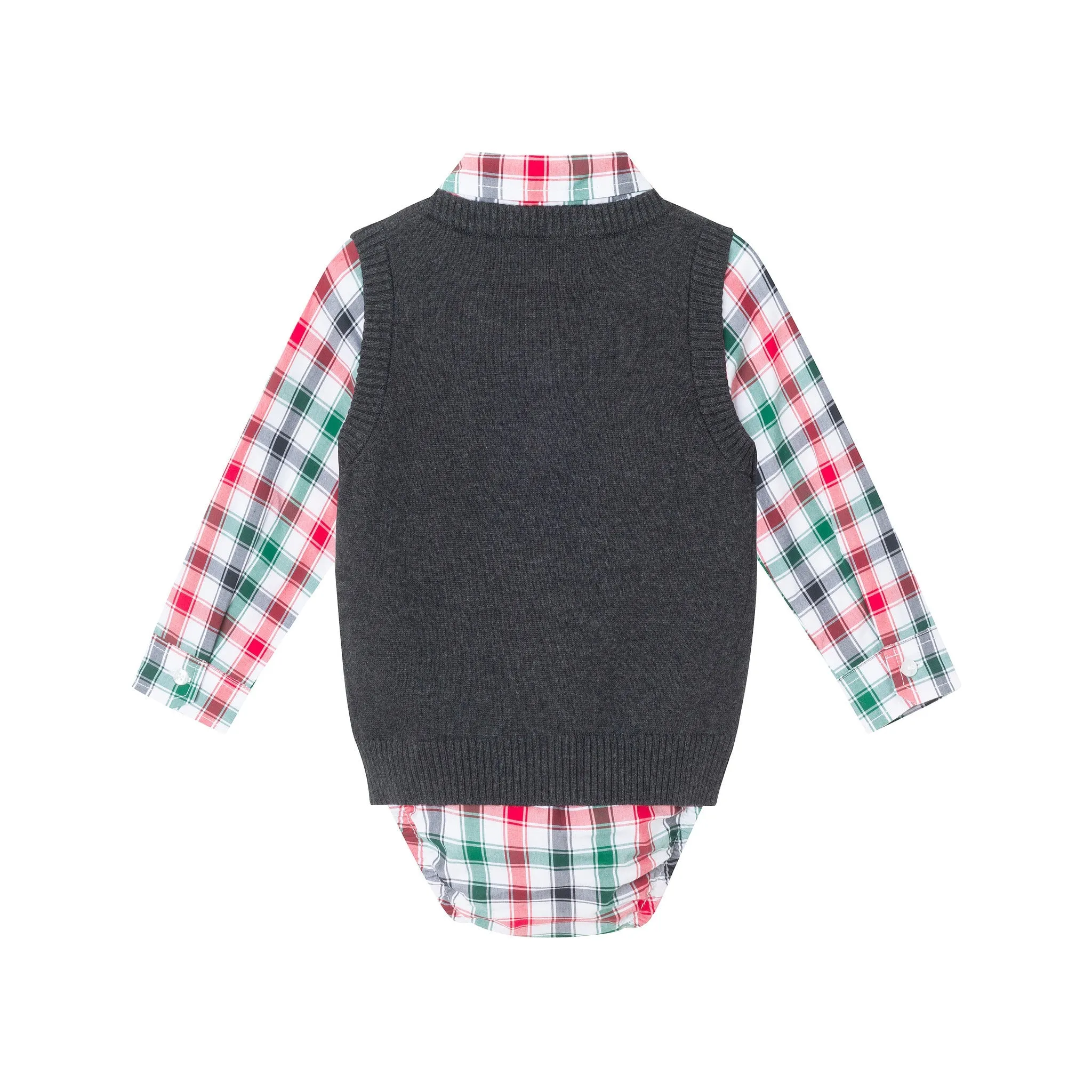 Infant 4-Piece Sweater Vest Set | Charcoal White Plaid