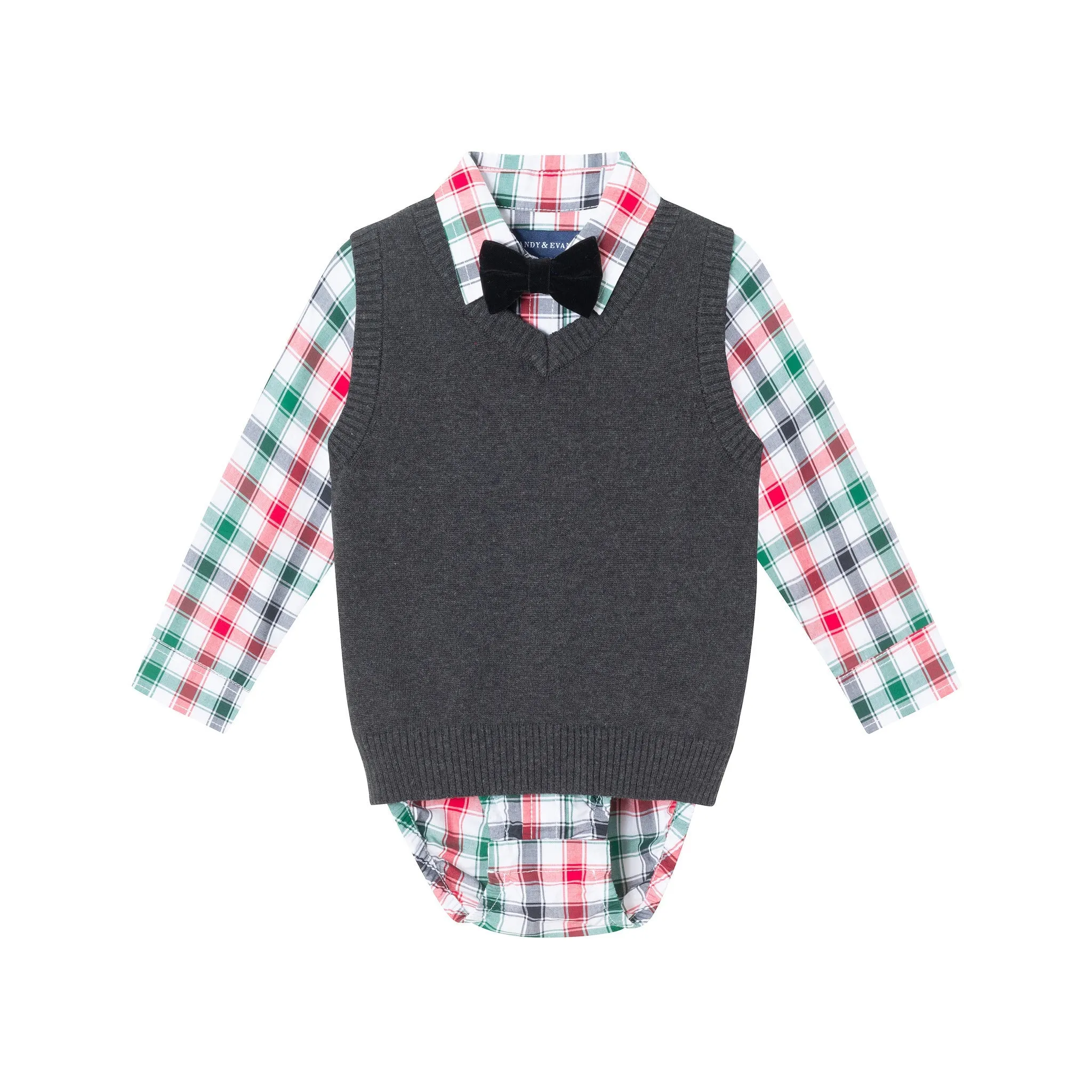 Infant 4-Piece Sweater Vest Set | Charcoal White Plaid