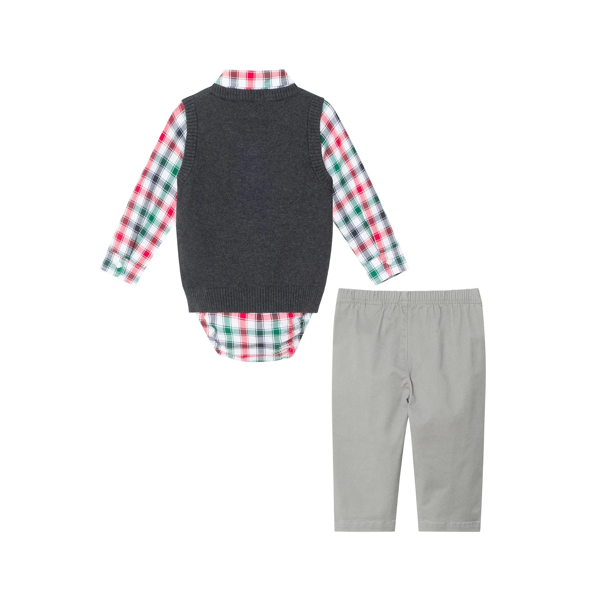 Infant 4-Piece Sweater Vest Set | Charcoal White Plaid