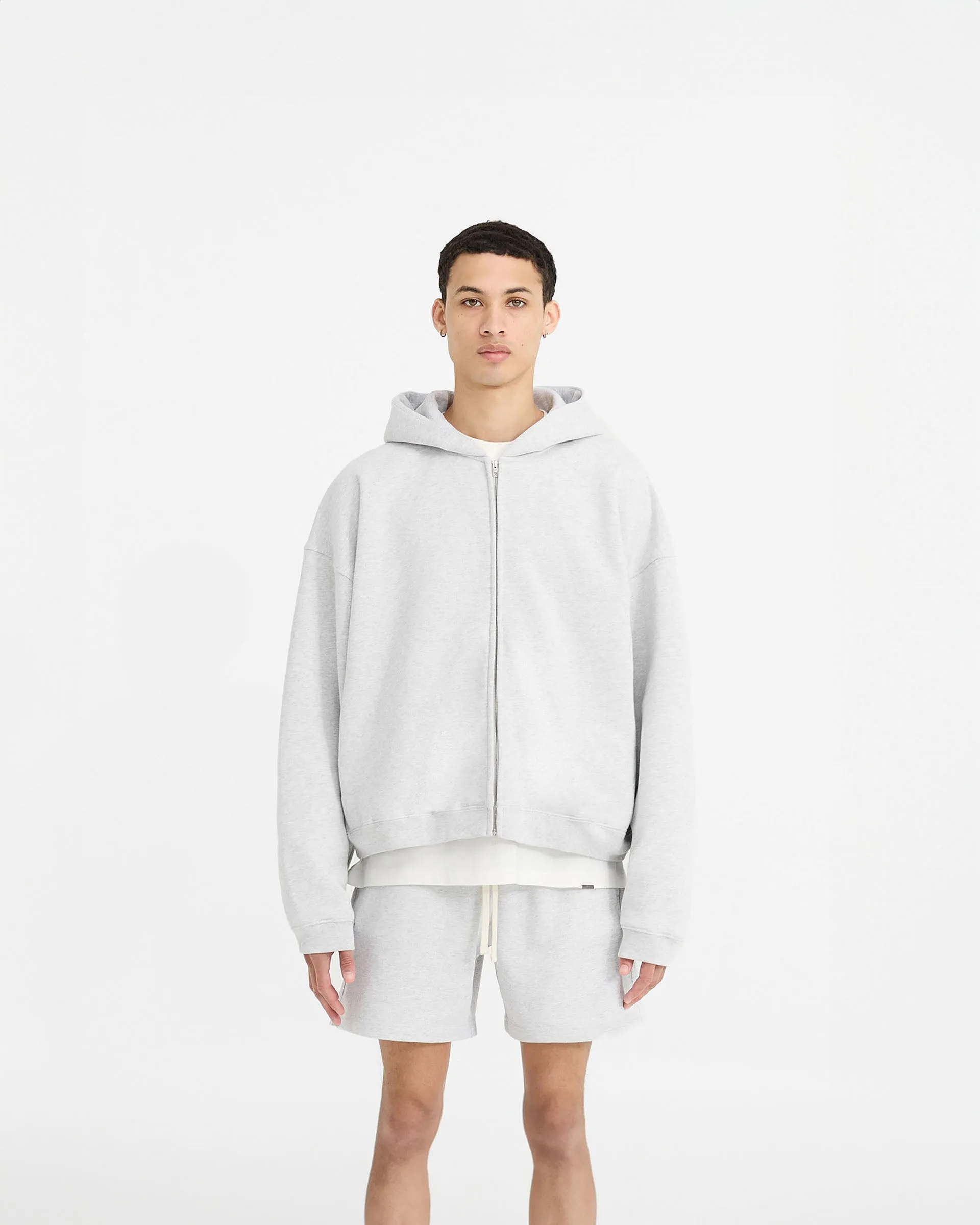 Initial Boxy Zip Through Hoodie - Ice Grey Marl