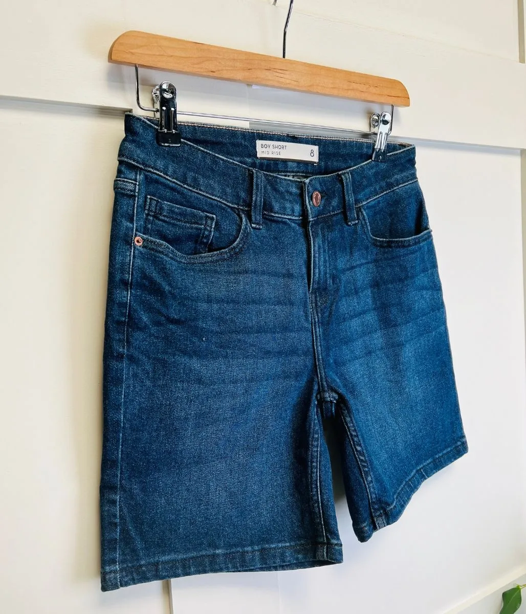 Inky Blue Denim Mid Length Boy Shorts