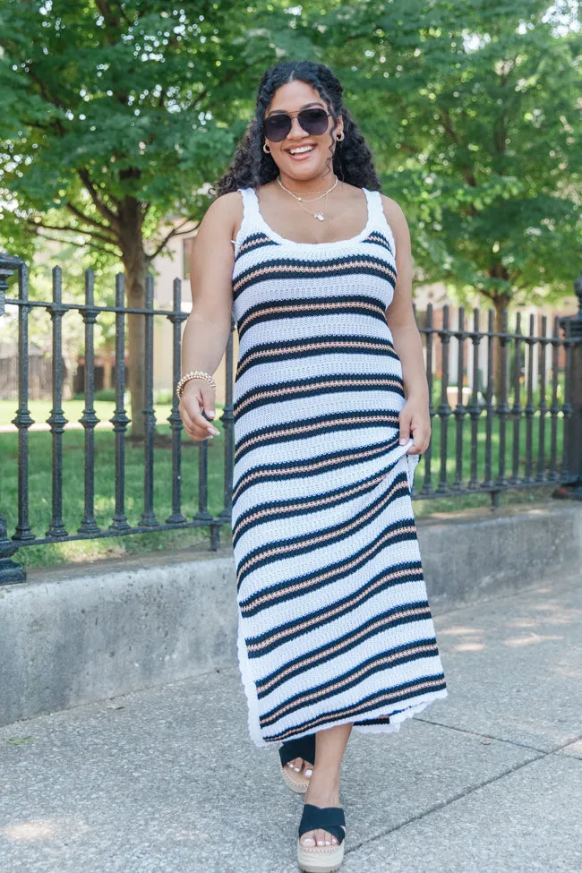 Keeping Tabs Black And White Striped Knit Sweater Dress FINAL SALE