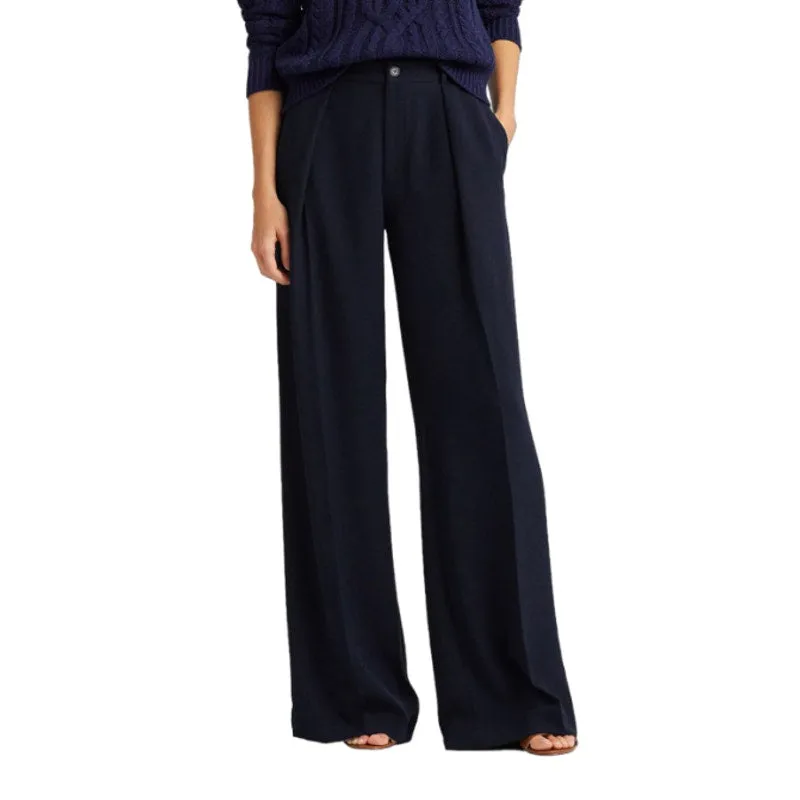 LAUREN RALPH LAUREN Womens Wide Leg Trousers Size 12 Lauren Navy