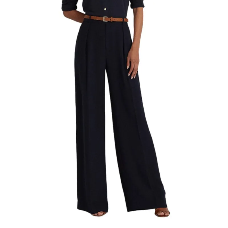 LAUREN RALPH LAUREN Womens Wide Leg Trousers Size 12 Lauren Navy