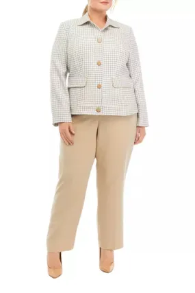 Le Suit Plus Size Plaid Five Button Jacket and Slim Pant Suit