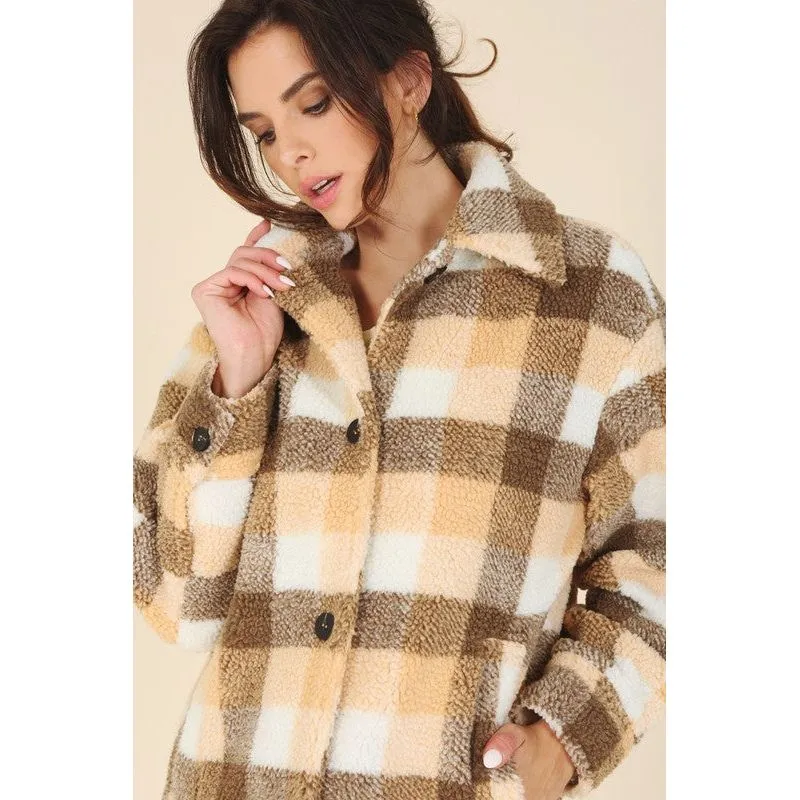 LILOU Plaid sherpa jacket with pockets