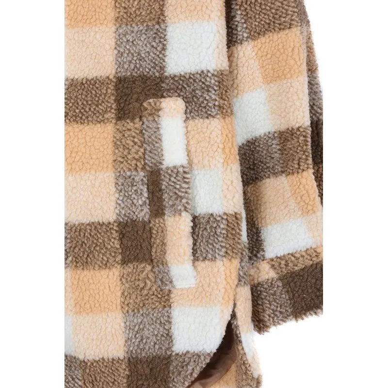 LILOU Plaid sherpa jacket with pockets