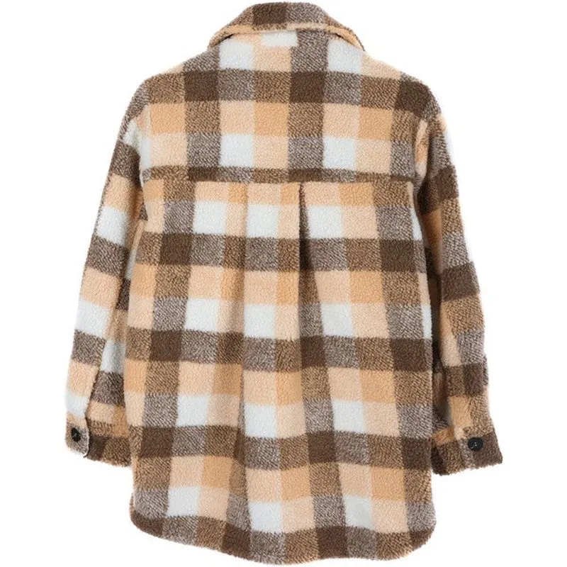 LILOU Plaid sherpa jacket with pockets