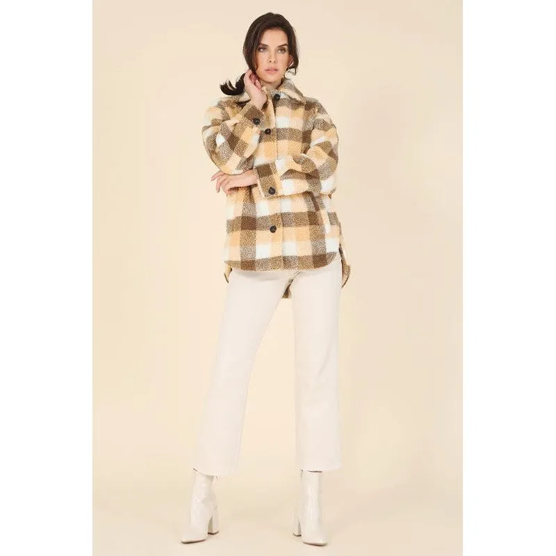 LILOU Plaid sherpa jacket with pockets