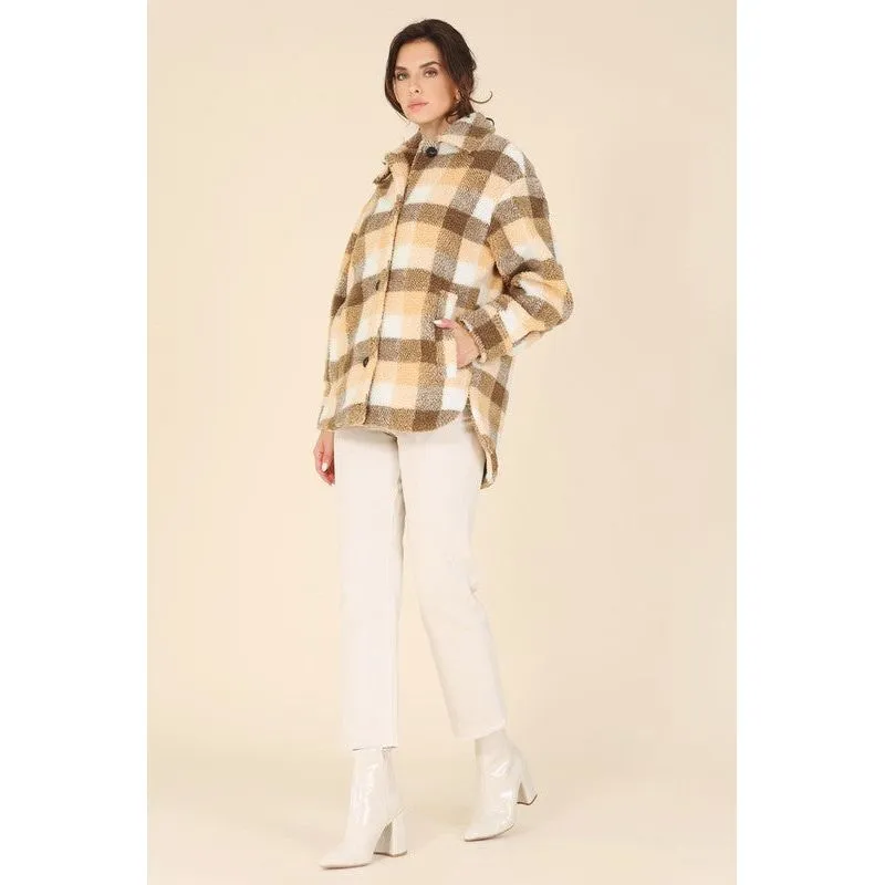 LILOU Plaid sherpa jacket with pockets