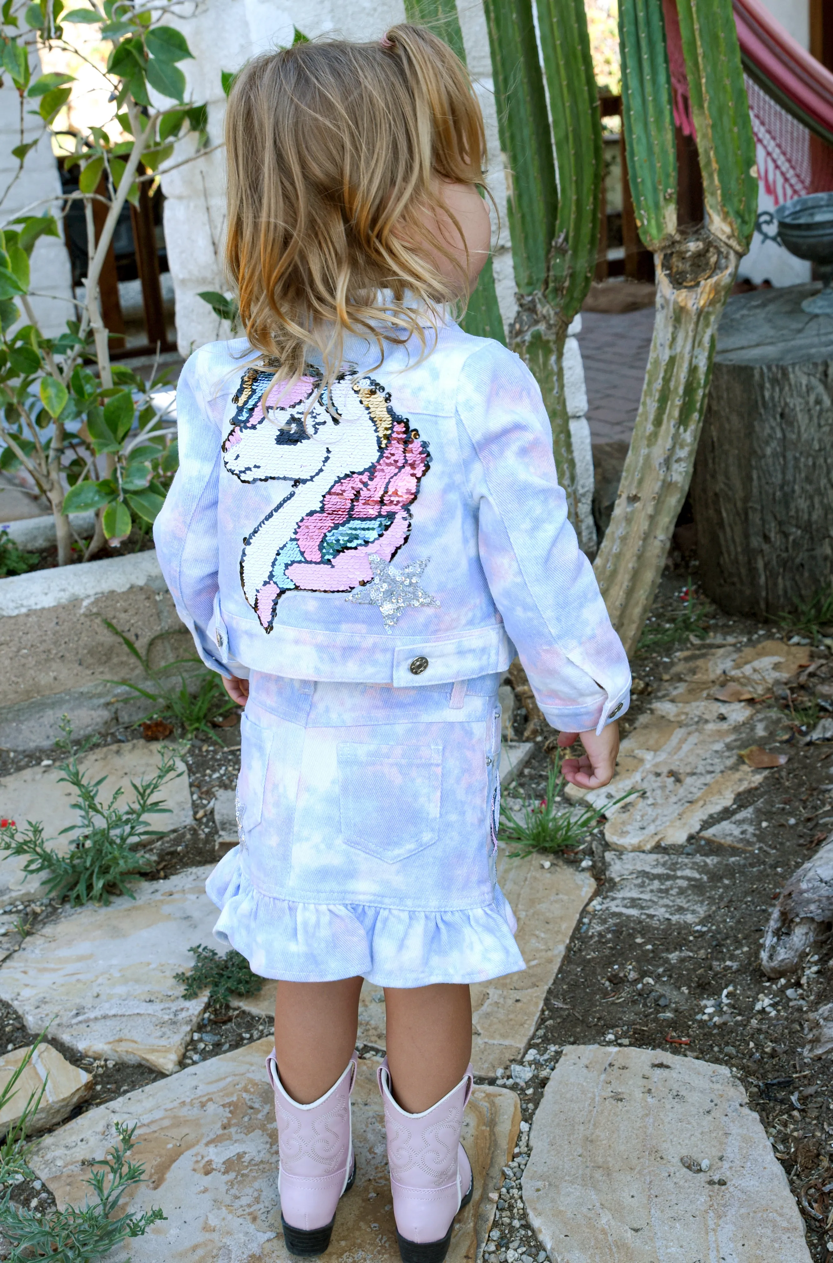 Little Girl's Tie Dye Cotton Candy Dreams Star Denim Jacket