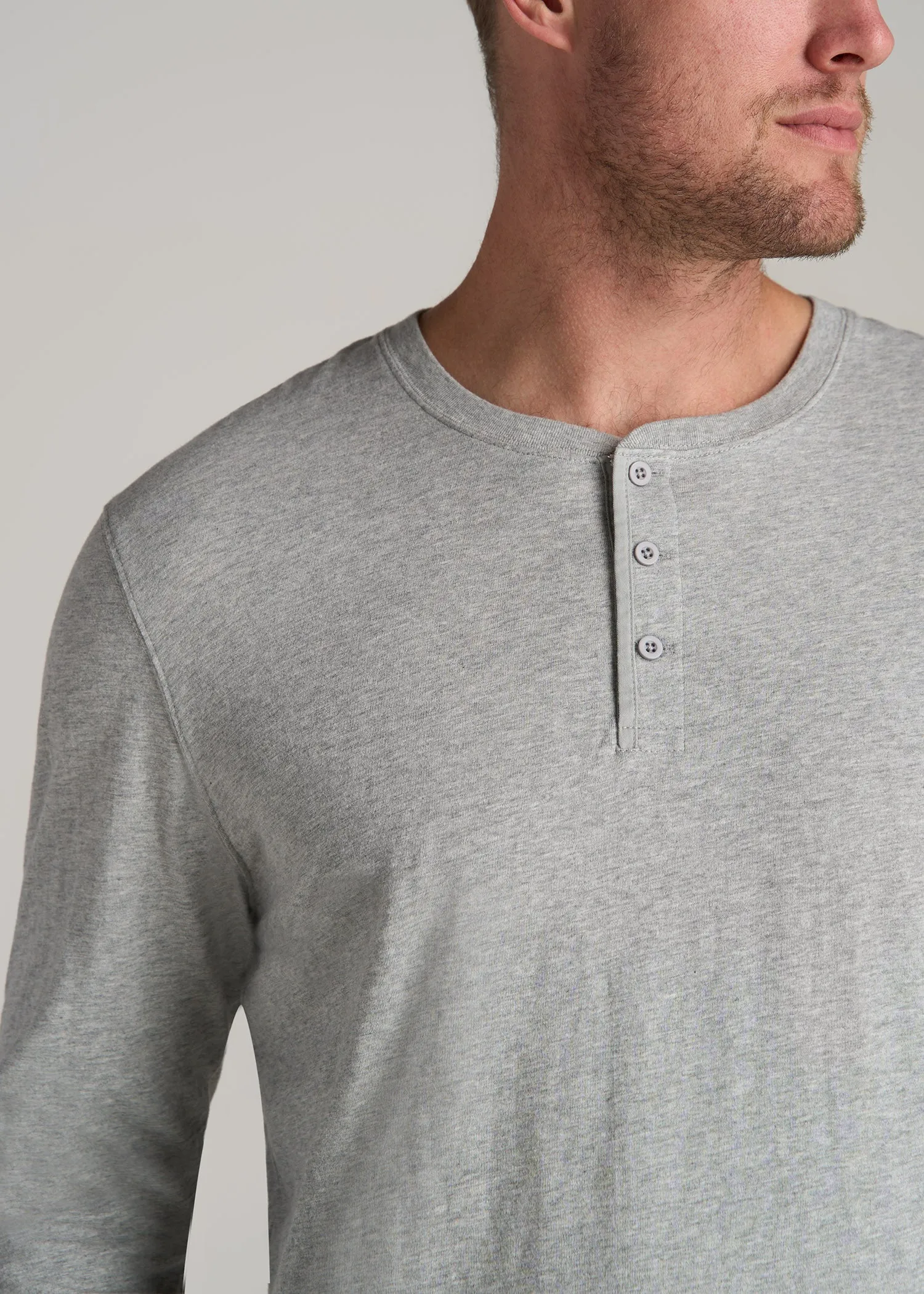 LJ&S Vintage Washed Slub Men's Tall Henley Shirt in Heathered Grey