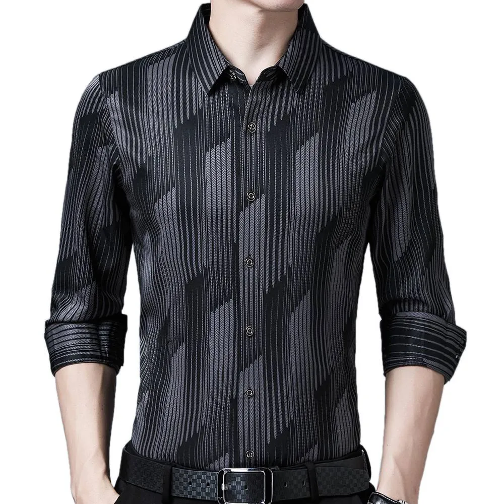 Long Sleeve Casual Gradient Stripes Pattern Shirt