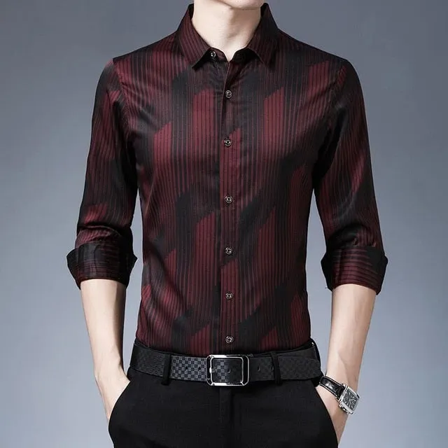 Long Sleeve Casual Gradient Stripes Pattern Shirt