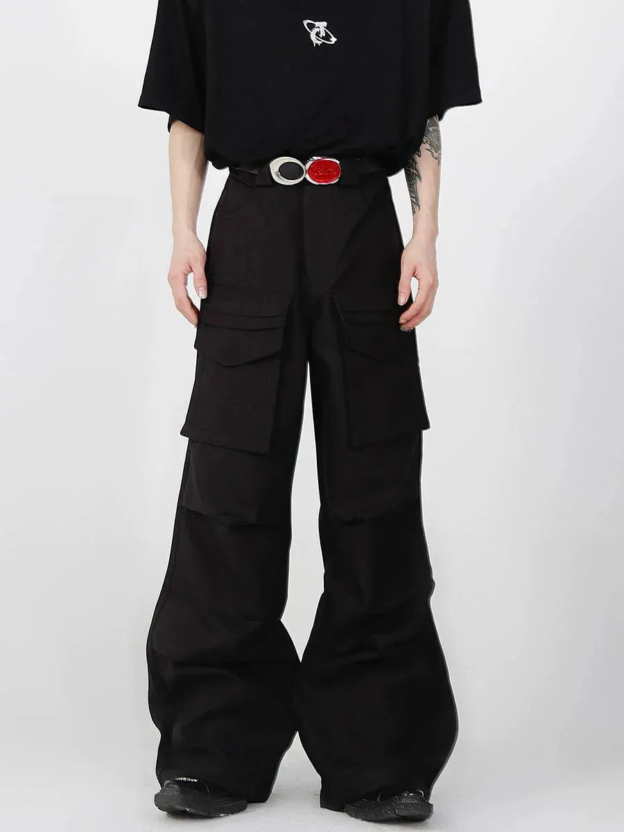 Loose Straight Cargo Pants with Multi Large Pockets and Pleated