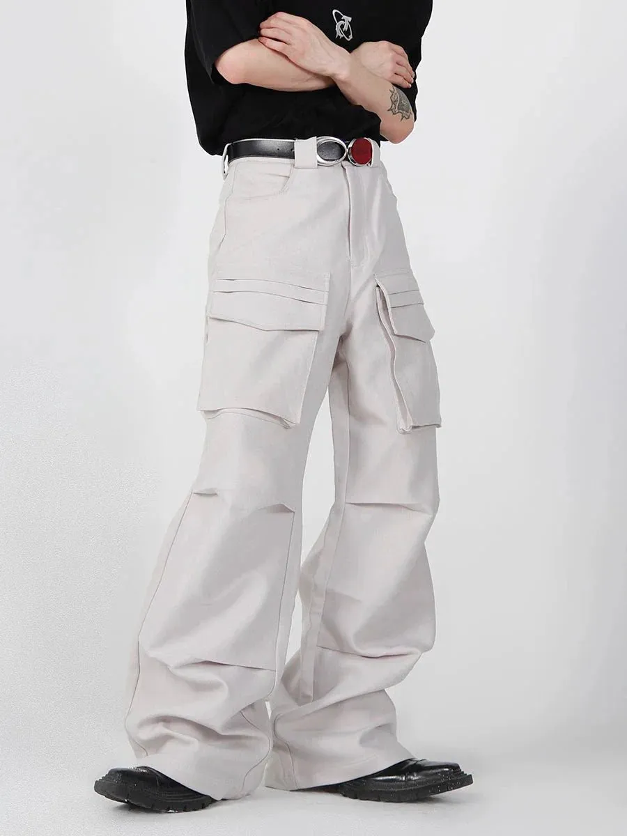 Loose Straight Cargo Pants with Multi Large Pockets and Pleated