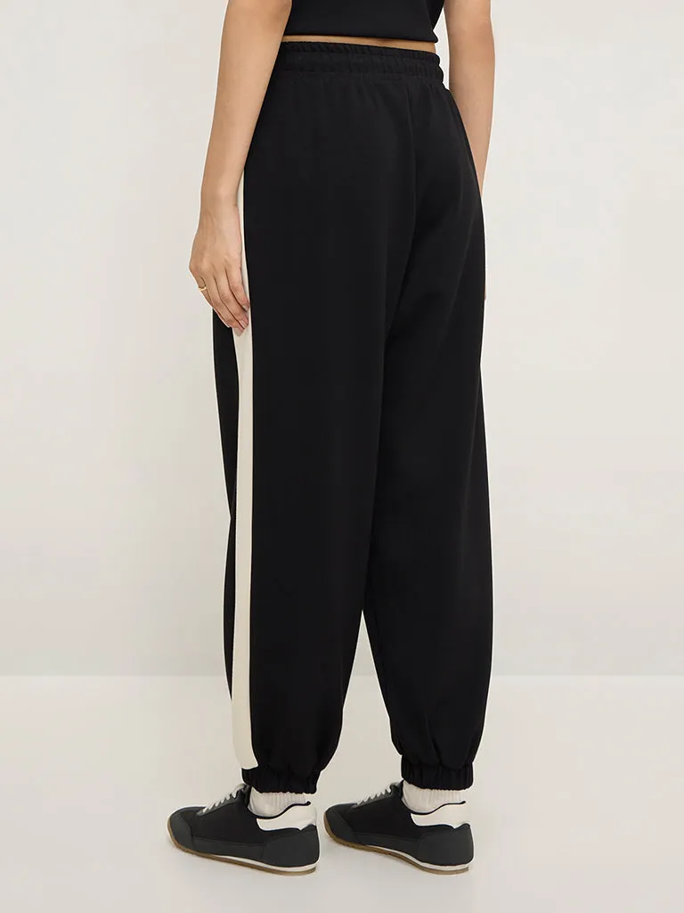 LOV Black Colour-Blocked High-Rise Joggers