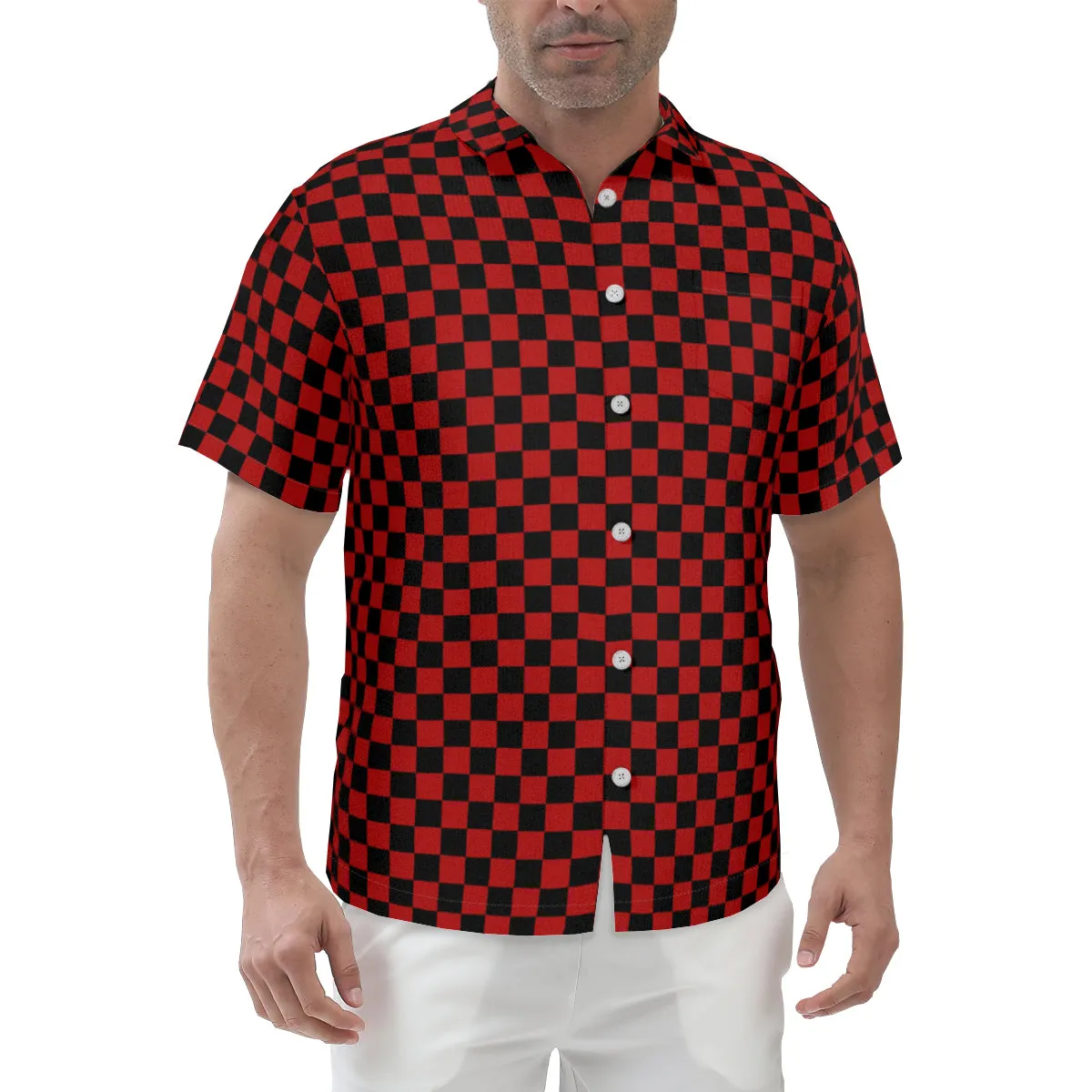 Men's Black and Red Checker Shirt, Vintage Style Checker Shirt, Retro Shirt Men, Checker Short Sleeve Shirt