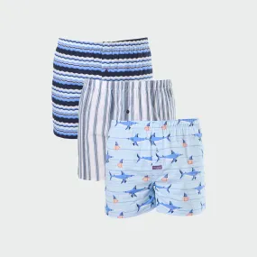 Men's Great White Pork Cotton Boxer 3 Pack - Blue