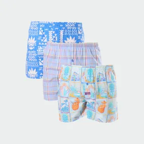 Men's Kahuna Wave Cotton Boxer Short 3 Pack - Blue