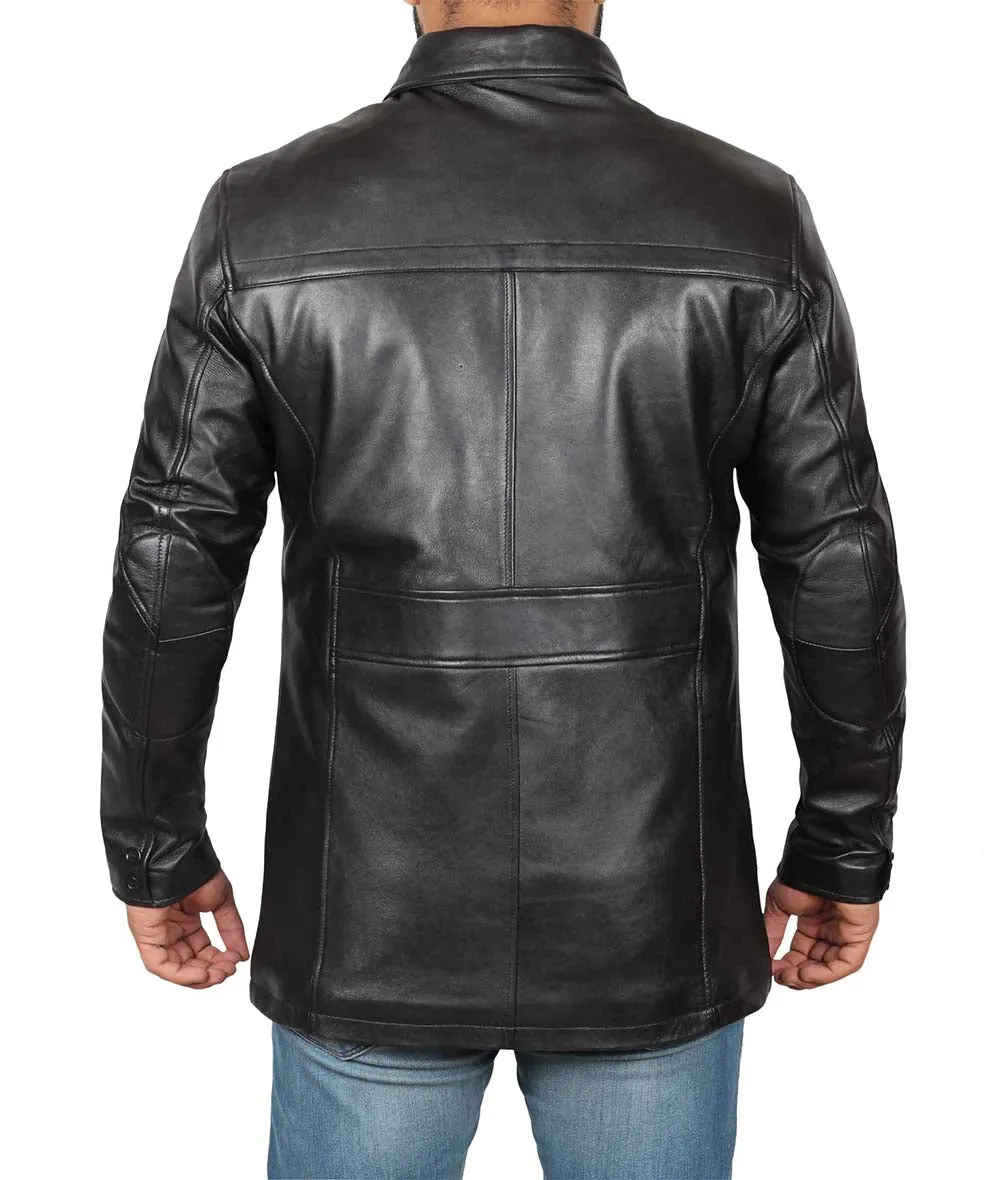 Mens Premium Black Leather Coat - 34 Length